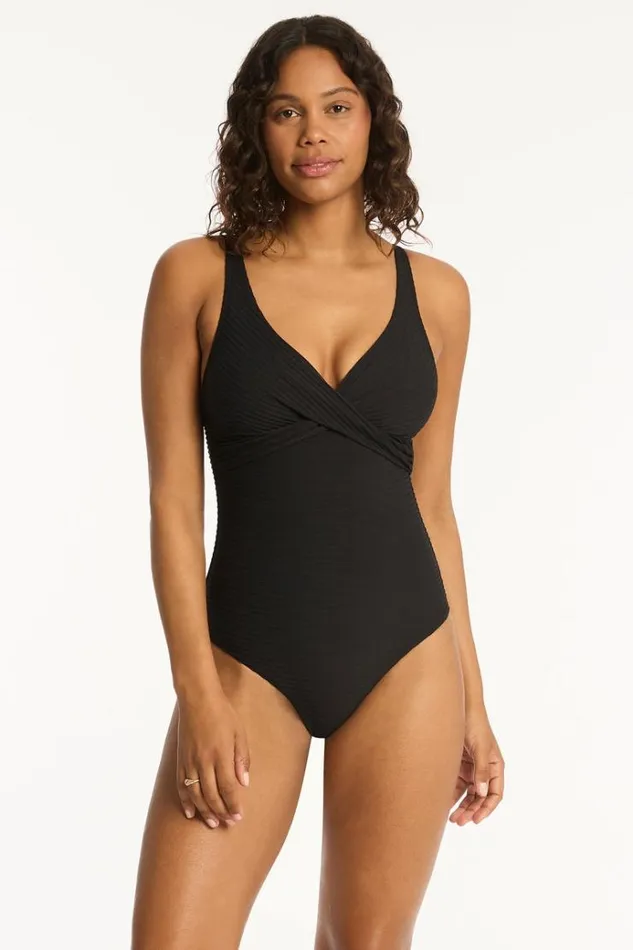 Sea Level One Pieces Spinnaker Cross Front One Piece Spinnaker Black 8211 Women