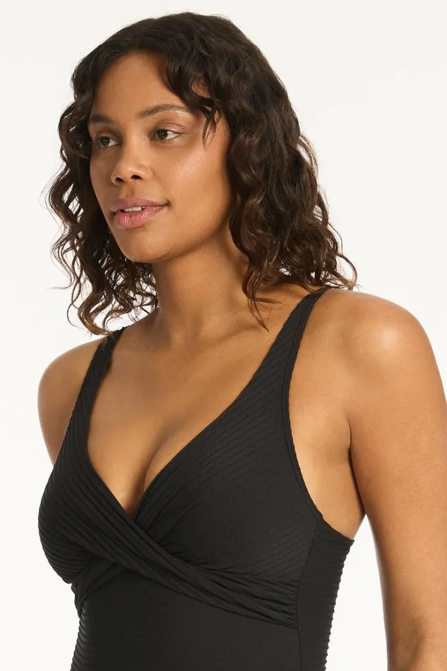 Sea Level One Pieces Spinnaker Cross Front One Piece Spinnaker Black 8211 Women