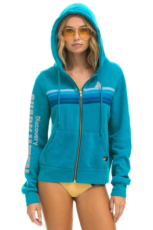 Shark Week 2024 Zip Hoodie 8211 Teal WomenMen Aviator Nation Hoodies