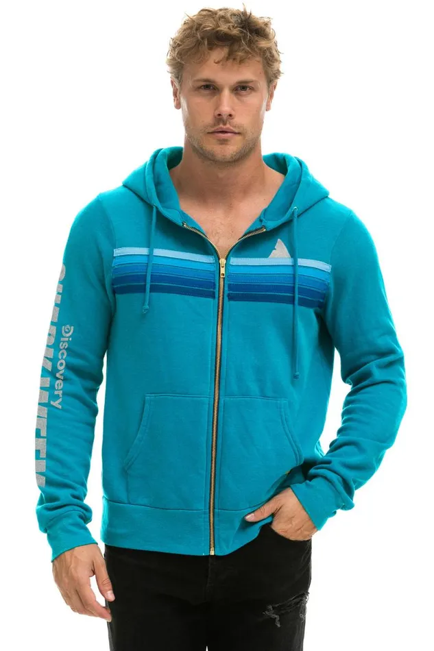 Shark Week 2024 Zip Hoodie 8211 Teal WomenMen Aviator Nation Hoodies