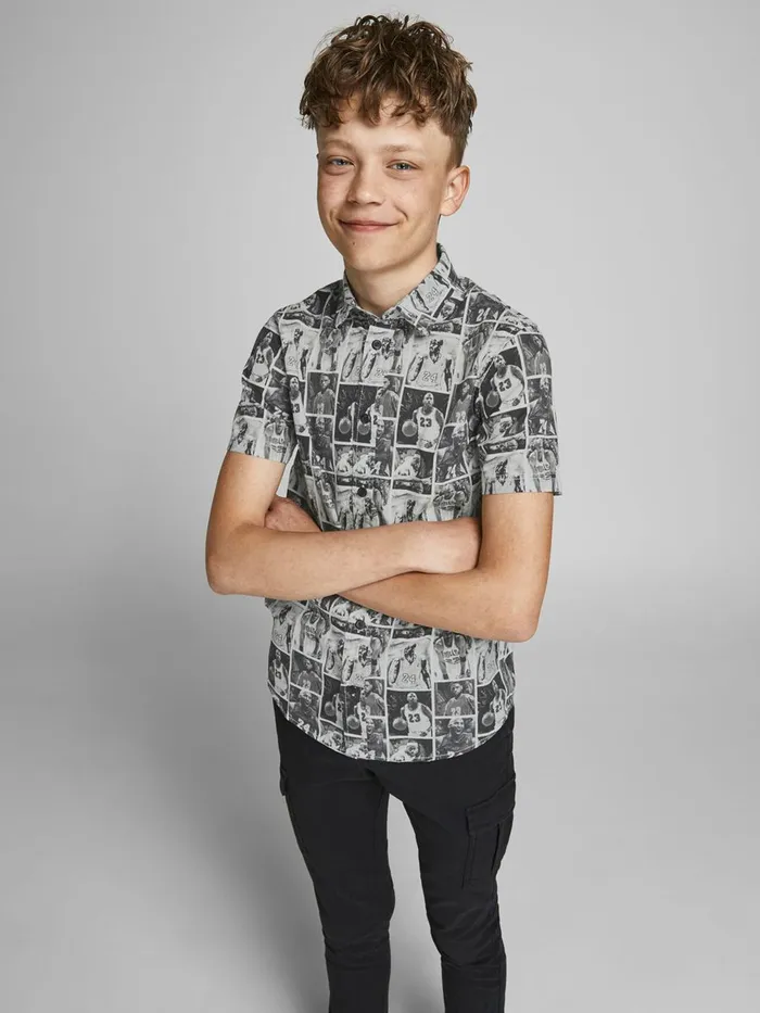 Shirts JACK and JONES Junior BOYS SHORT SLEEVED SHIRT Grey Black Online