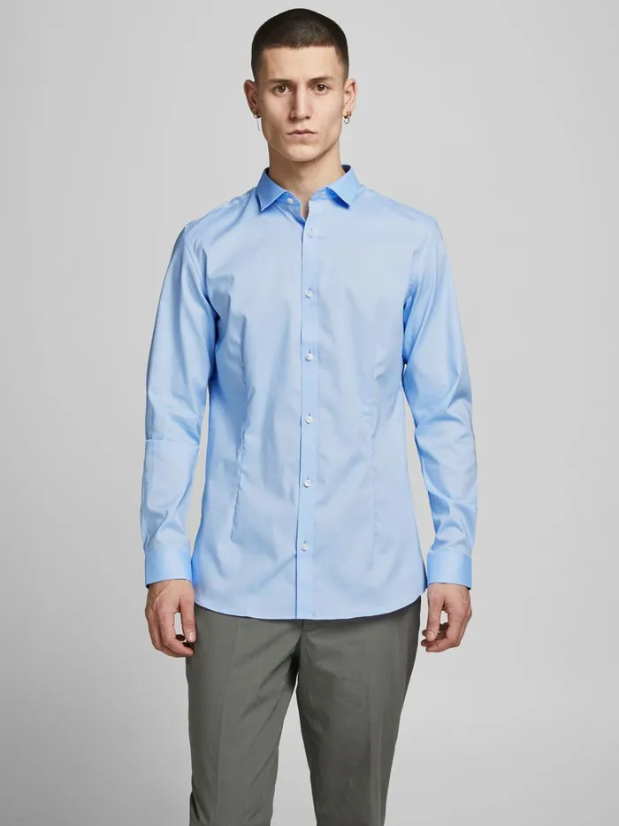 Shirts JACK and JONES Mens 2PACK SATIN SUPER SLIM FIT SHIRT Blue Cashmere Blue For Sale