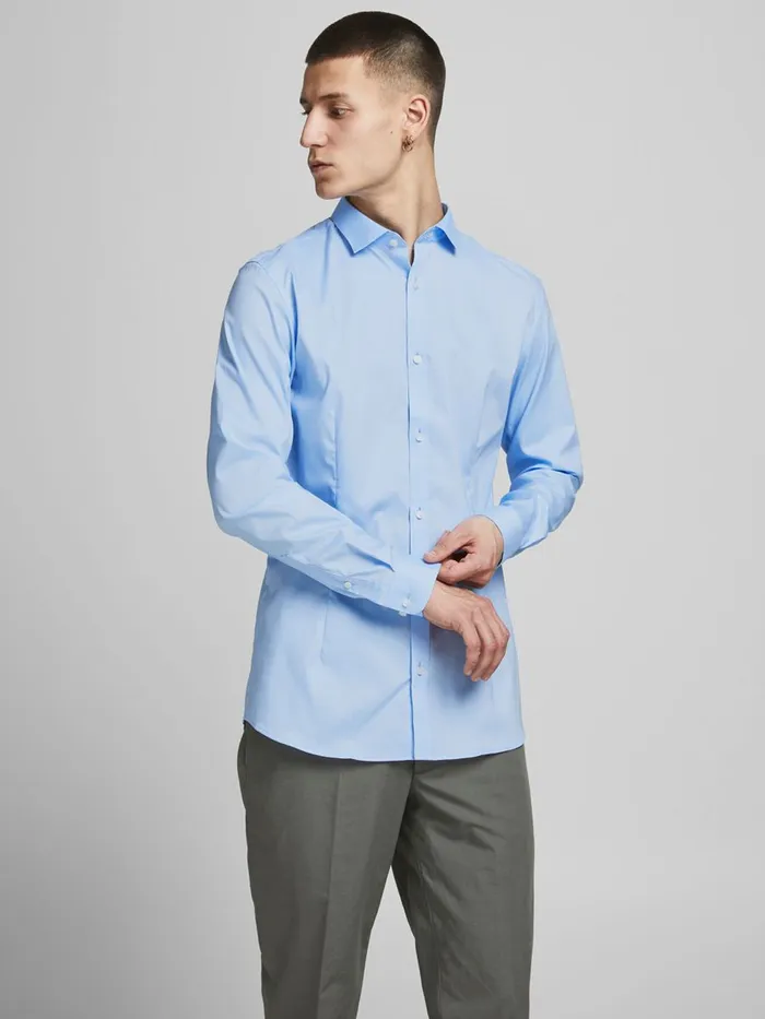 Shirts JACK and JONES Mens 2PACK SATIN SUPER SLIM FIT SHIRT Blue Cashmere Blue For Sale