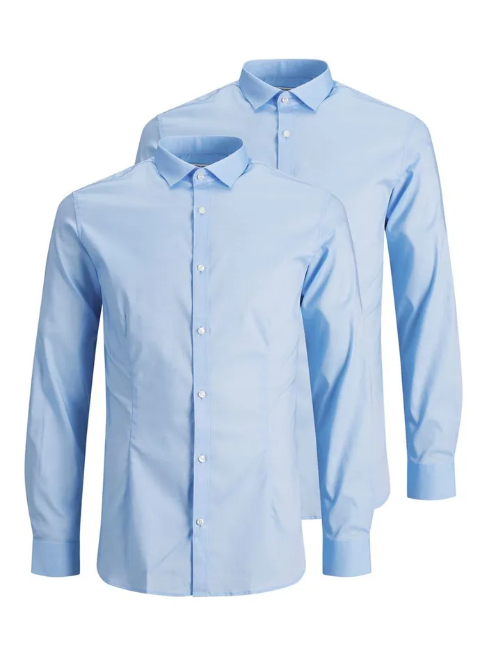 Shirts JACK and JONES Mens 2PACK SATIN SUPER SLIM FIT SHIRT Blue Cashmere Blue For Sale