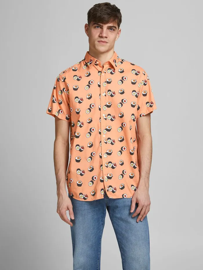 Shirts JACK and JONES Mens COMFORT FIT PRINT SHORT SLEEVED SHIRT Pastel Shell Coral Popular Shirts JACK and JONES Mens COMFORT FIT PRINT SHORT SLEEVED SHIRT Pastel Shell Coral Popular