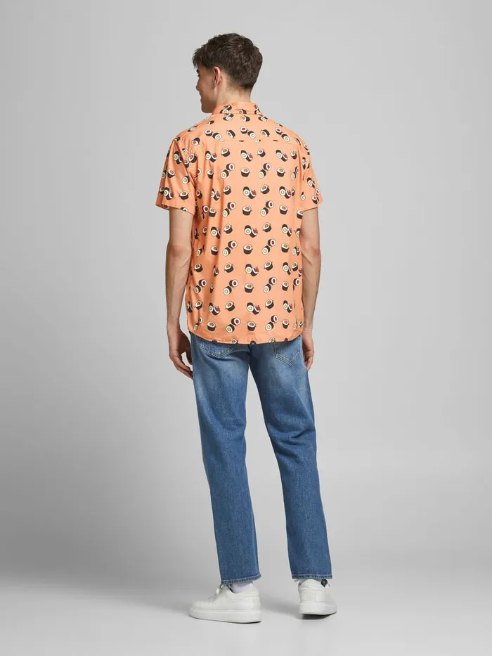 Shirts JACK and JONES Mens COMFORT FIT PRINT SHORT SLEEVED SHIRT Pastel Shell Coral Popular