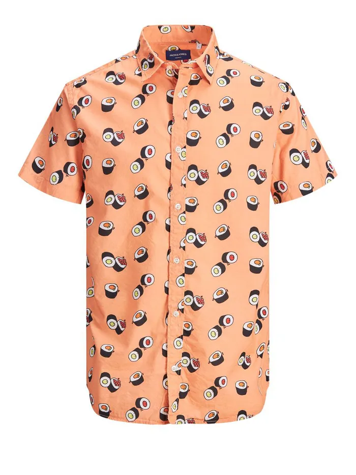 Shirts JACK and JONES Mens COMFORT FIT PRINT SHORT SLEEVED SHIRT Pastel Shell Coral Popular