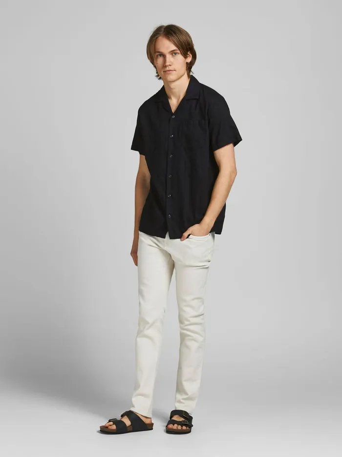 Shirts JACK and JONES Mens DOBBY RESORT SHORT SLEEVED SHIRT Black Black Online
