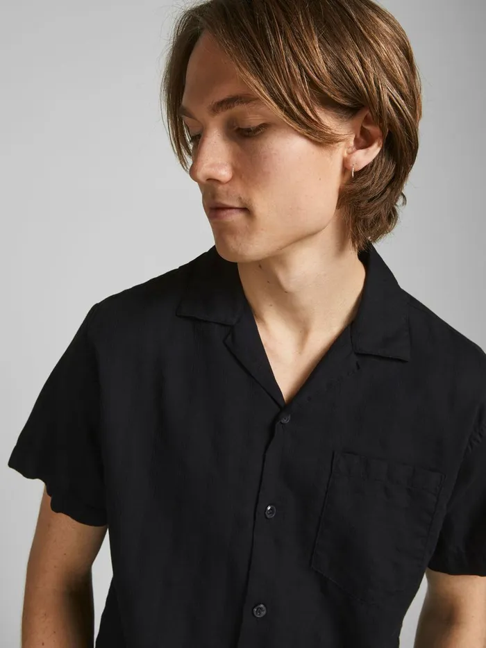 Shirts JACK and JONES Mens DOBBY RESORT SHORT SLEEVED SHIRT Black Black Online