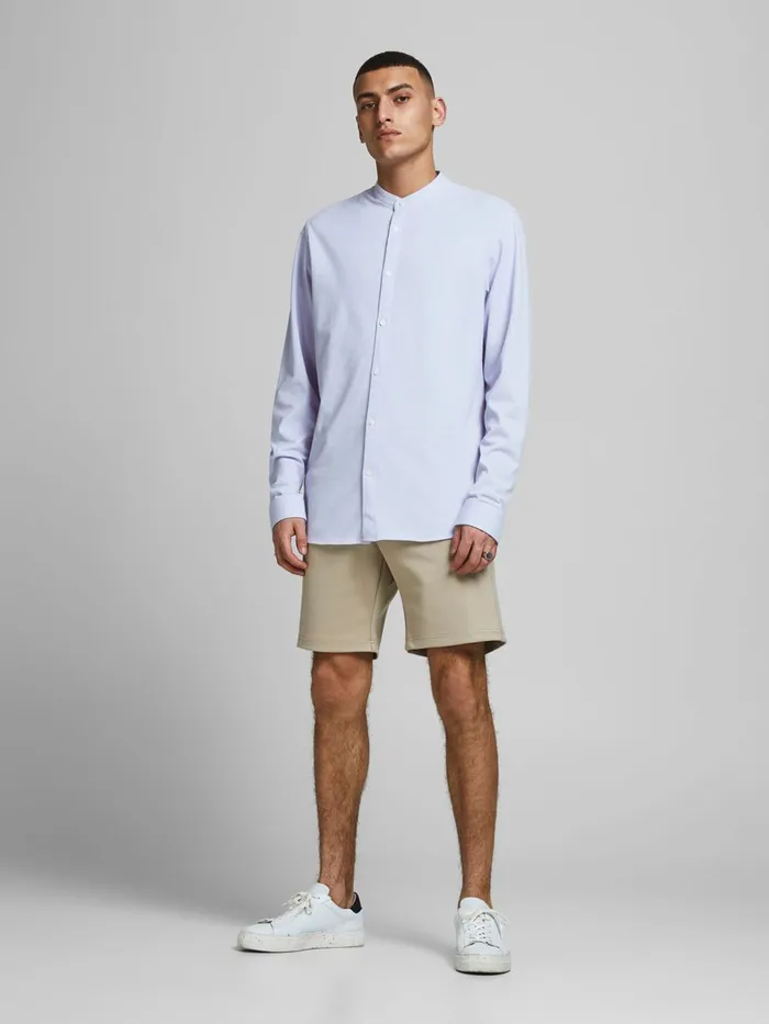 Shirts JACK and JONES Mens MANDARIN COLLAR PIQUE SHIRT Blue Cashmere Blue Gift Ideas