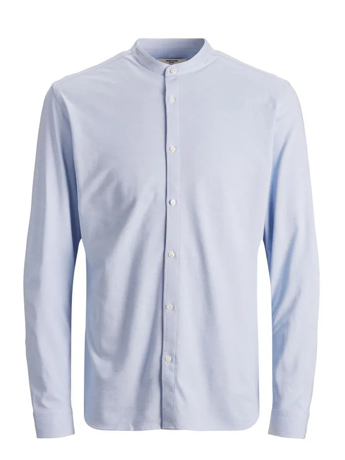 Shirts JACK and JONES Mens MANDARIN COLLAR PIQUE SHIRT Blue Cashmere Blue Gift Ideas