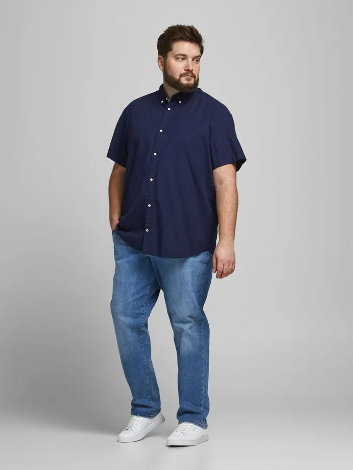 Shirts JACK and JONES Mens POPLIN BUTTONDOWN PLUS SIZE SHORT SLEEVED SHIRT Blue Navy Blazer Gift Ideas