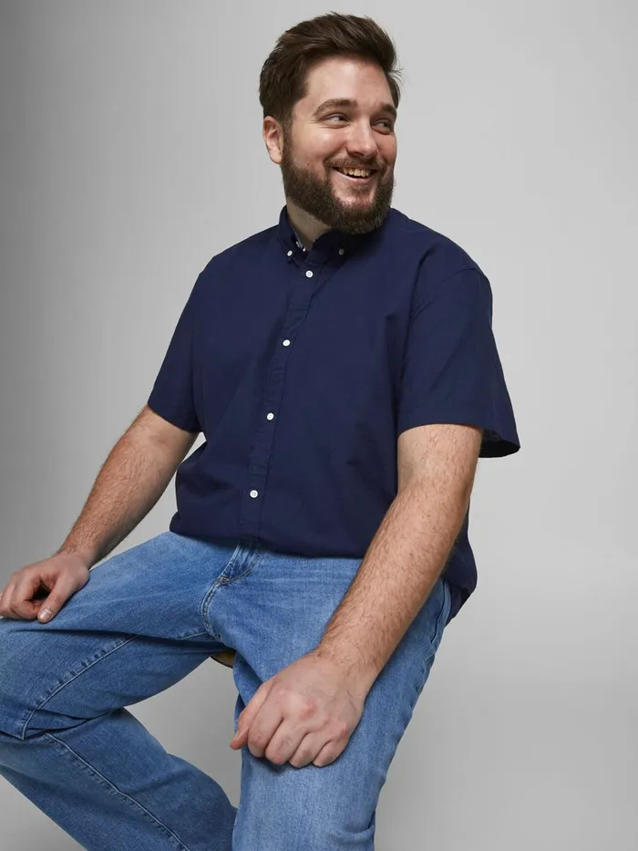 Shirts JACK and JONES Mens POPLIN BUTTONDOWN PLUS SIZE SHORT SLEEVED SHIRT Blue Navy Blazer Gift Ideas