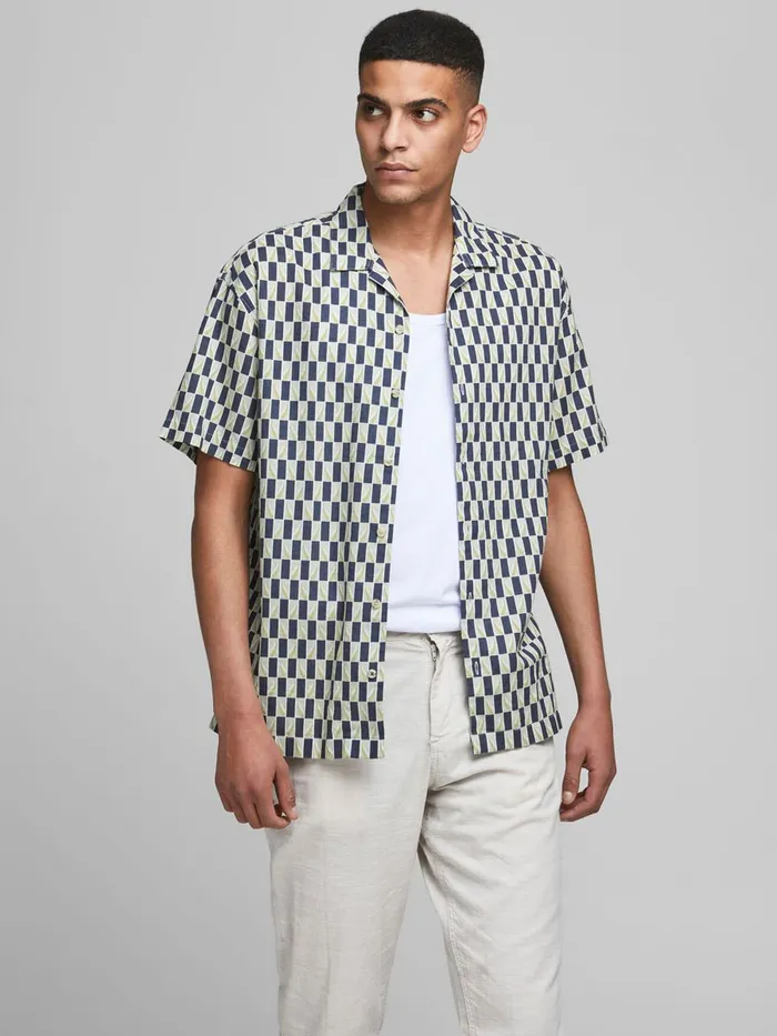Shirts JACK and JONES Mens PRINTED RESORT SHORT SLEEVED SHIRT White Cloud Dancer Gift Ideas Shirts JACK and JONES Mens PRINTED RESORT SHORT SLEEVED SHIRT White Cloud Dancer Gift Ideas