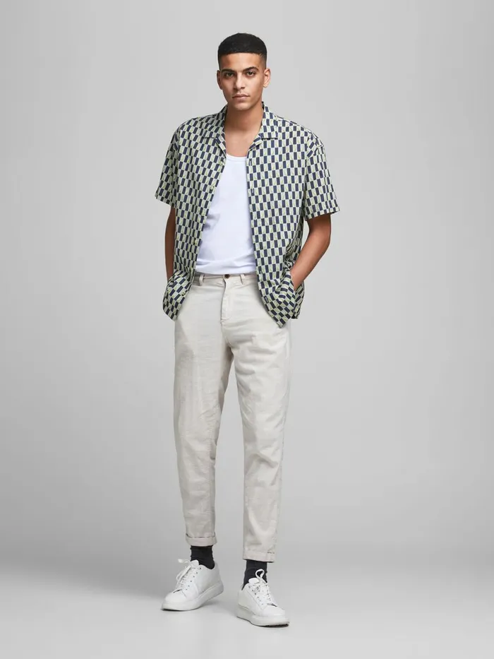 Shirts JACK and JONES Mens PRINTED RESORT SHORT SLEEVED SHIRT White Cloud Dancer Gift Ideas
