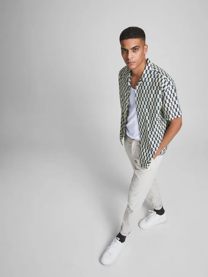 Shirts JACK and JONES Mens PRINTED RESORT SHORT SLEEVED SHIRT White Cloud Dancer Gift Ideas