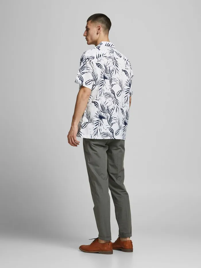 Shirts JACK and JONES Mens PRINTED SHORT SLEEVED SHIRT White Cloud Dancer For Sale