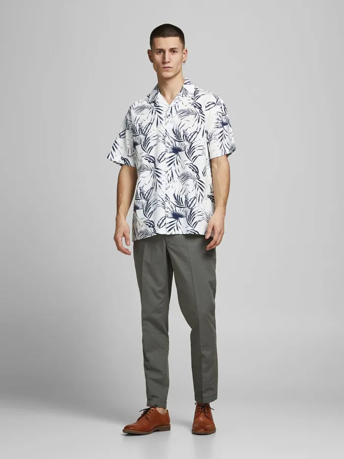 Shirts JACK and JONES Mens PRINTED SHORT SLEEVED SHIRT White Cloud Dancer For Sale