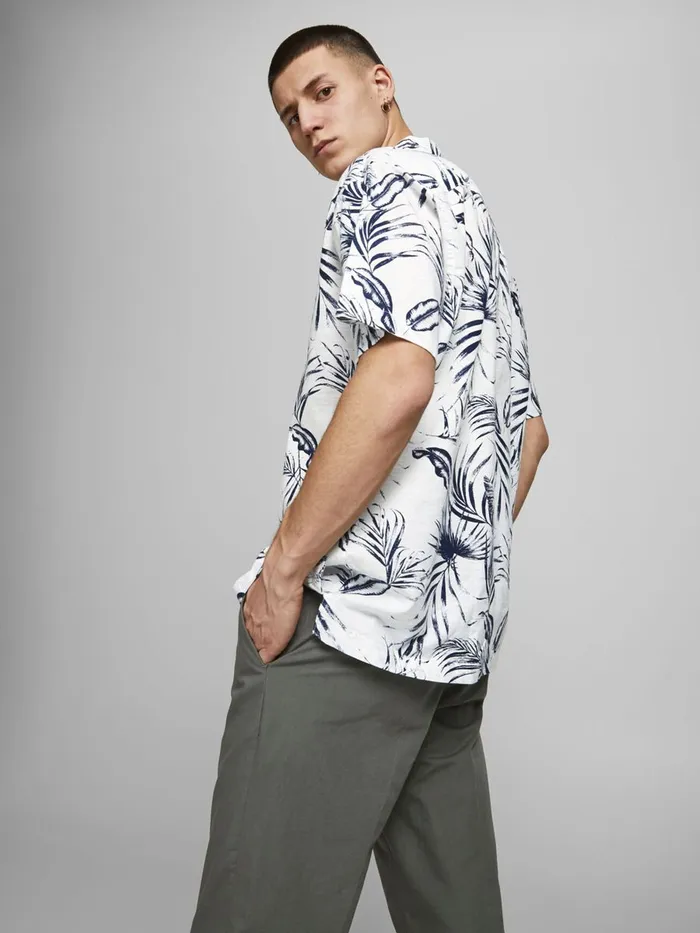 Shirts JACK and JONES Mens PRINTED SHORT SLEEVED SHIRT White Cloud Dancer For Sale