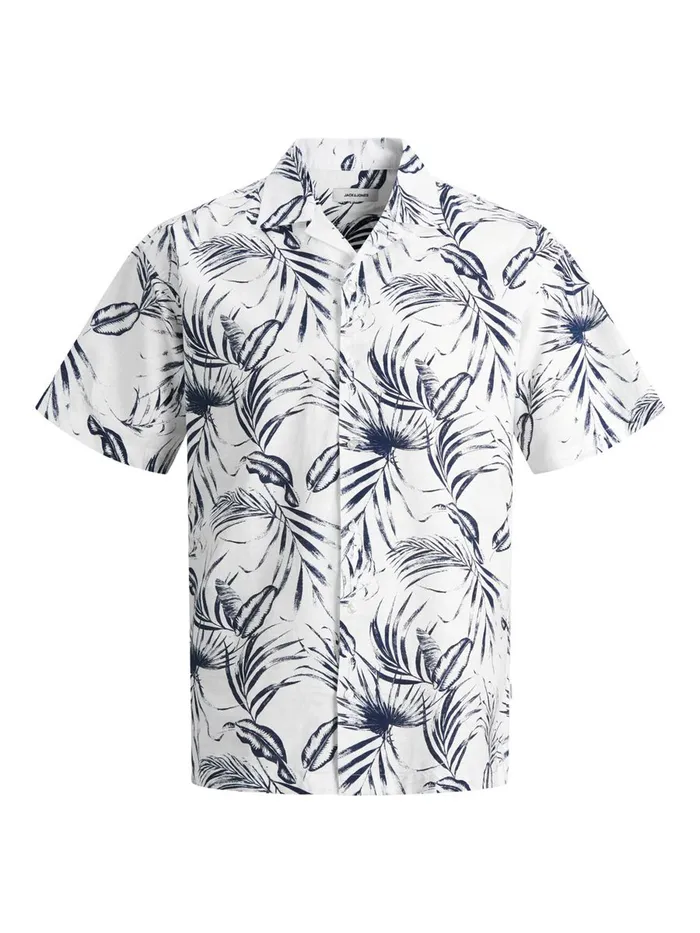 Shirts JACK and JONES Mens PRINTED SHORT SLEEVED SHIRT White Cloud Dancer For Sale