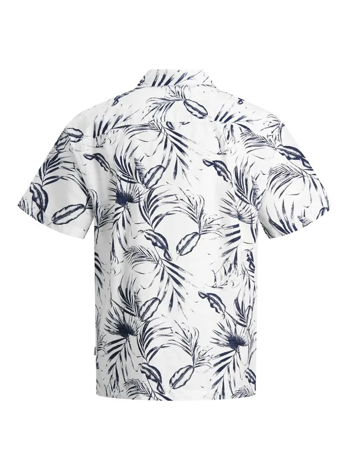 Shirts JACK and JONES Mens PRINTED SHORT SLEEVED SHIRT White Cloud Dancer For Sale
