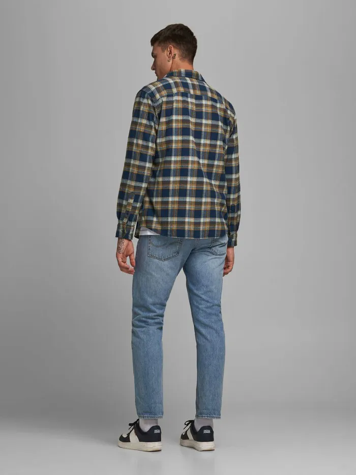 Shirts JACK and JONES Mens SLIM FIT CHECK SHIRT Blue Rubber Gift for Friend