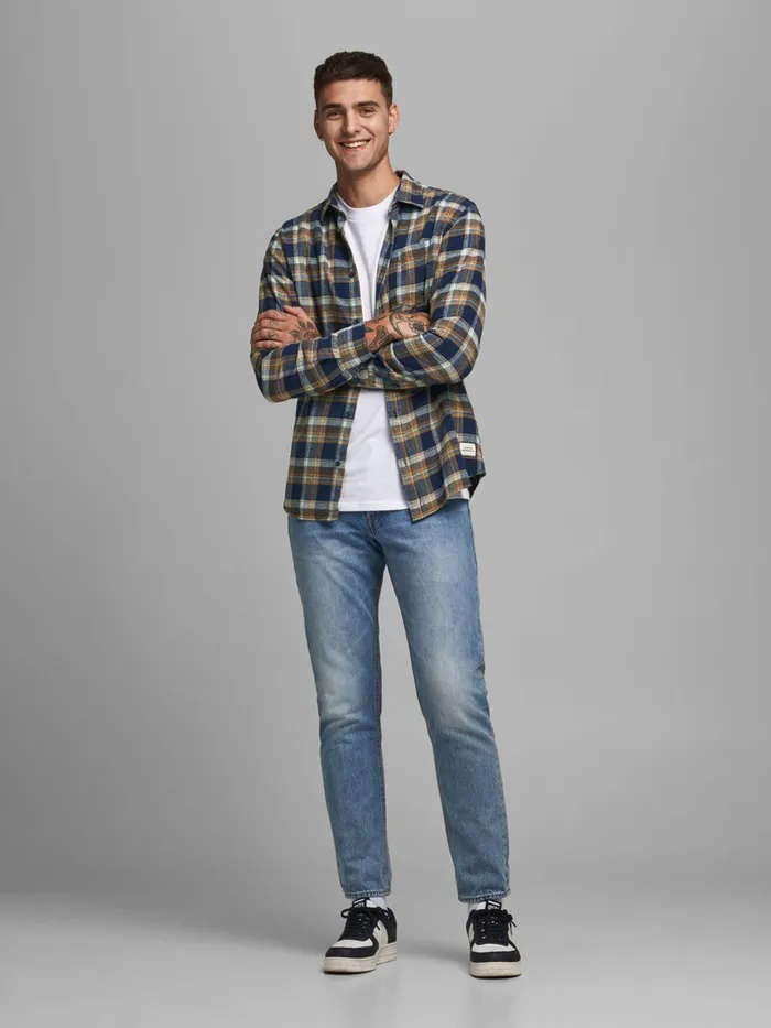 Shirts JACK and JONES Mens SLIM FIT CHECK SHIRT Blue Rubber Gift for Friend