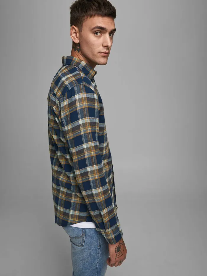 Shirts JACK and JONES Mens SLIM FIT CHECK SHIRT Blue Rubber Gift for Friend