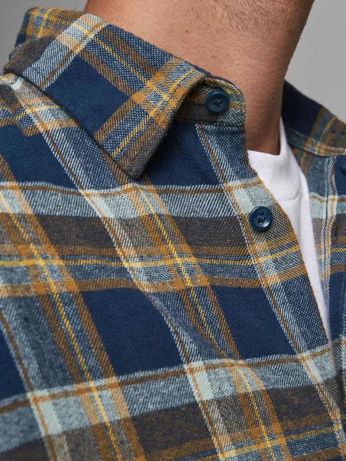 Shirts JACK and JONES Mens SLIM FIT CHECK SHIRT Blue Rubber Gift for Friend