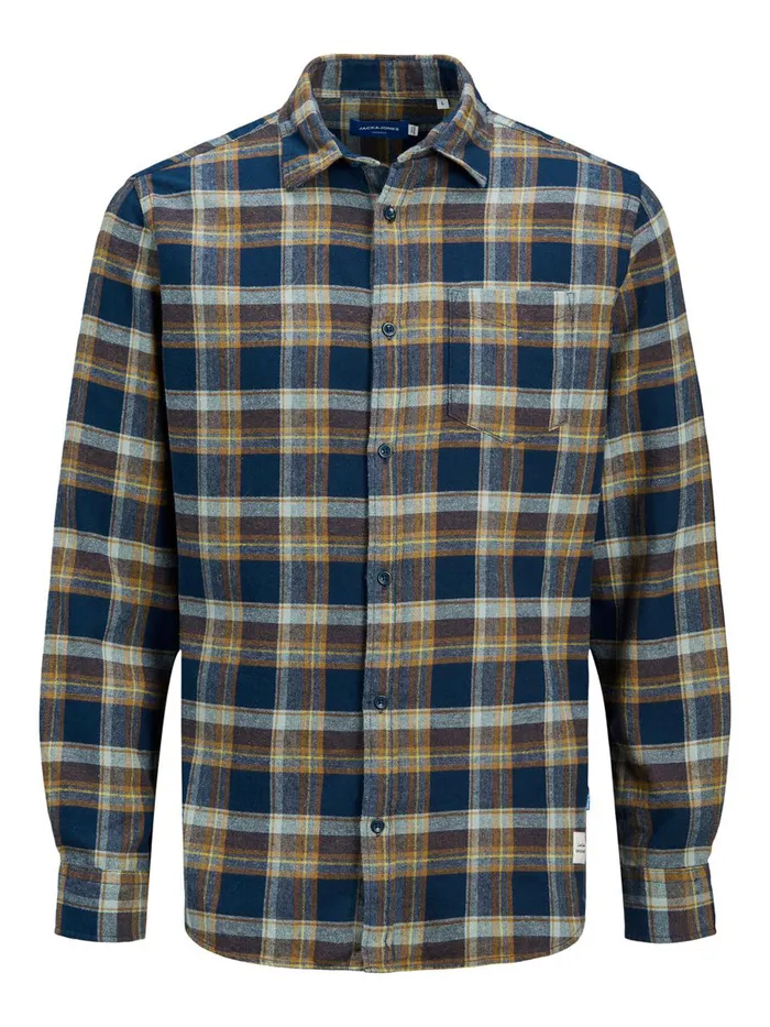 Shirts JACK and JONES Mens SLIM FIT CHECK SHIRT Blue Rubber Gift for Friend