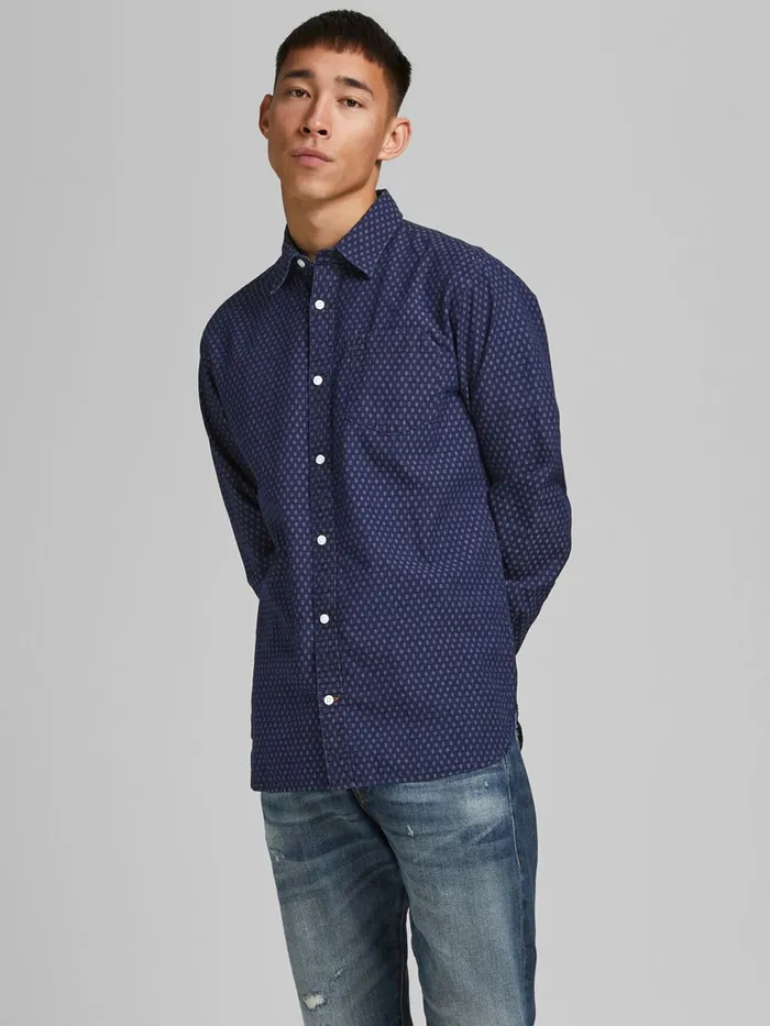 Shirts JACK and JONES Mens SLIM FIT DOBBY SHIRT Blue Medium Blue Denim Gift Ideas Shirts JACK and JONES Mens SLIM FIT DOBBY SHIRT Blue Medium Blue Denim Gift Ideas