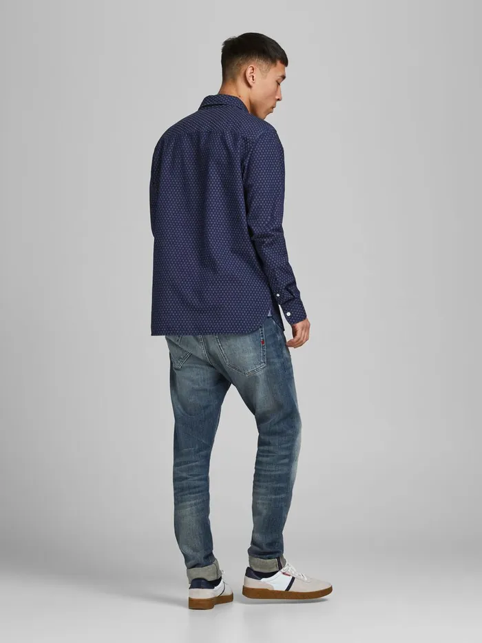 Shirts JACK and JONES Mens SLIM FIT DOBBY SHIRT Blue Medium Blue Denim Gift Ideas