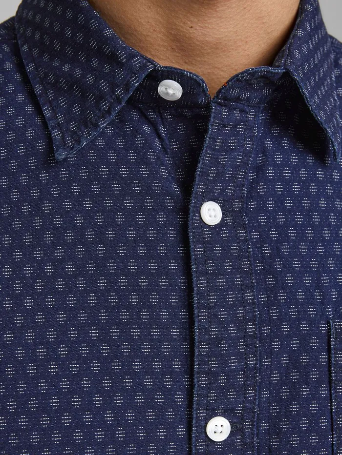 Shirts JACK and JONES Mens SLIM FIT DOBBY SHIRT Blue Medium Blue Denim Gift Ideas