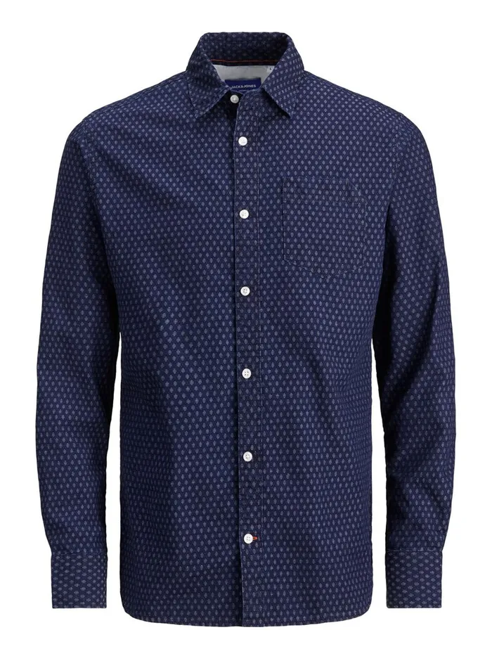 Shirts JACK and JONES Mens SLIM FIT DOBBY SHIRT Blue Medium Blue Denim Gift Ideas