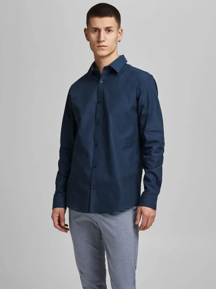 Shirts JACK and JONES Mens SLIM FIT DOBBY SHIRT Blue Navy Blazer For Sale