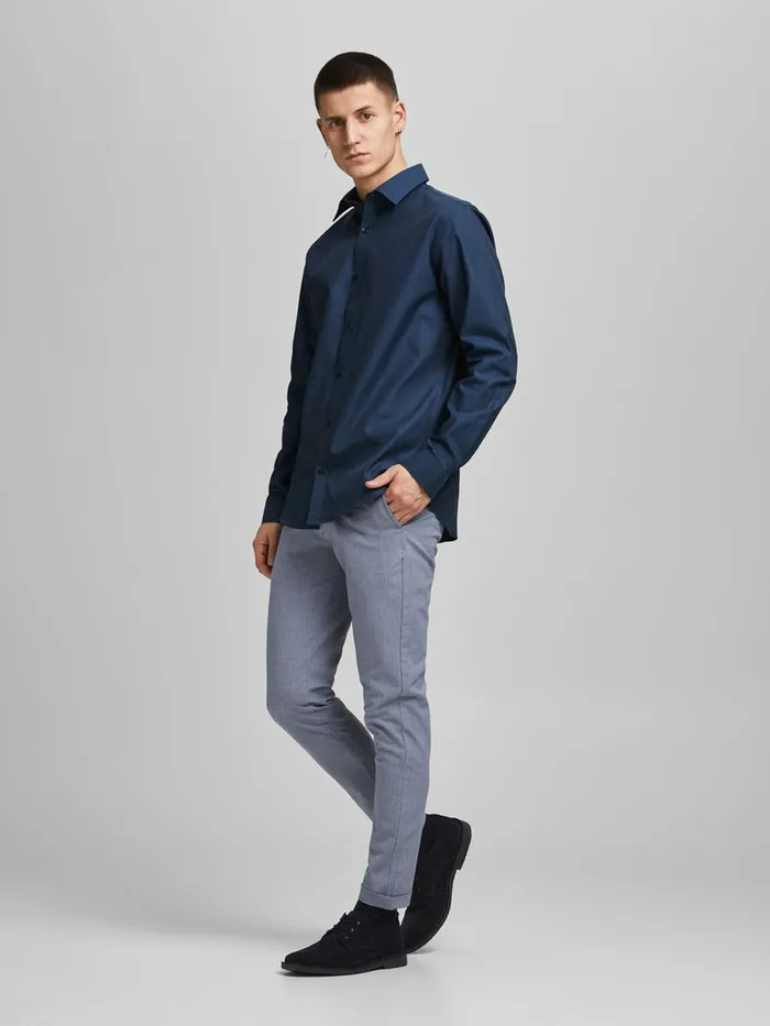 Shirts JACK and JONES Mens SLIM FIT DOBBY SHIRT Blue Navy Blazer For Sale