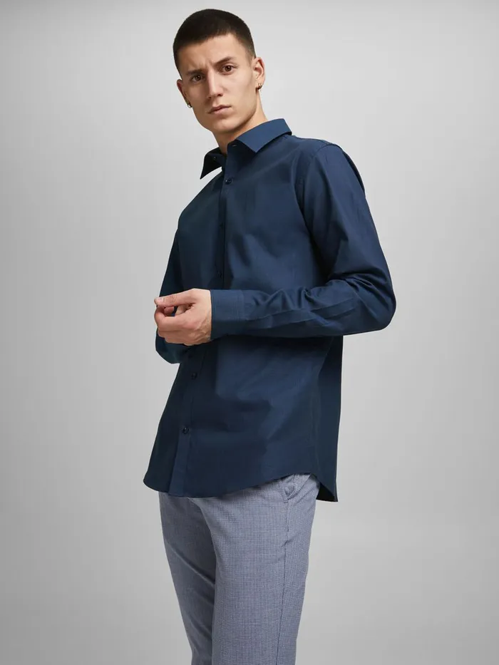 Shirts JACK and JONES Mens SLIM FIT DOBBY SHIRT Blue Navy Blazer For Sale