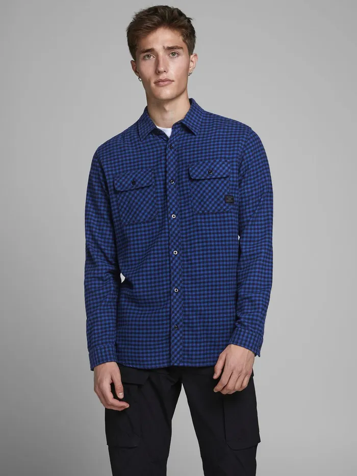Shirts JACK and JONES Mens SLIM FIT GINGHAM CHECK SHIRT Blue Navy Blazer On Sale Shirts JACK and JONES Mens SLIM FIT GINGHAM CHECK SHIRT Blue Navy Blazer On Sale