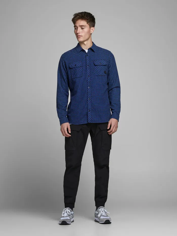 Shirts JACK and JONES Mens SLIM FIT GINGHAM CHECK SHIRT Blue Navy Blazer On Sale