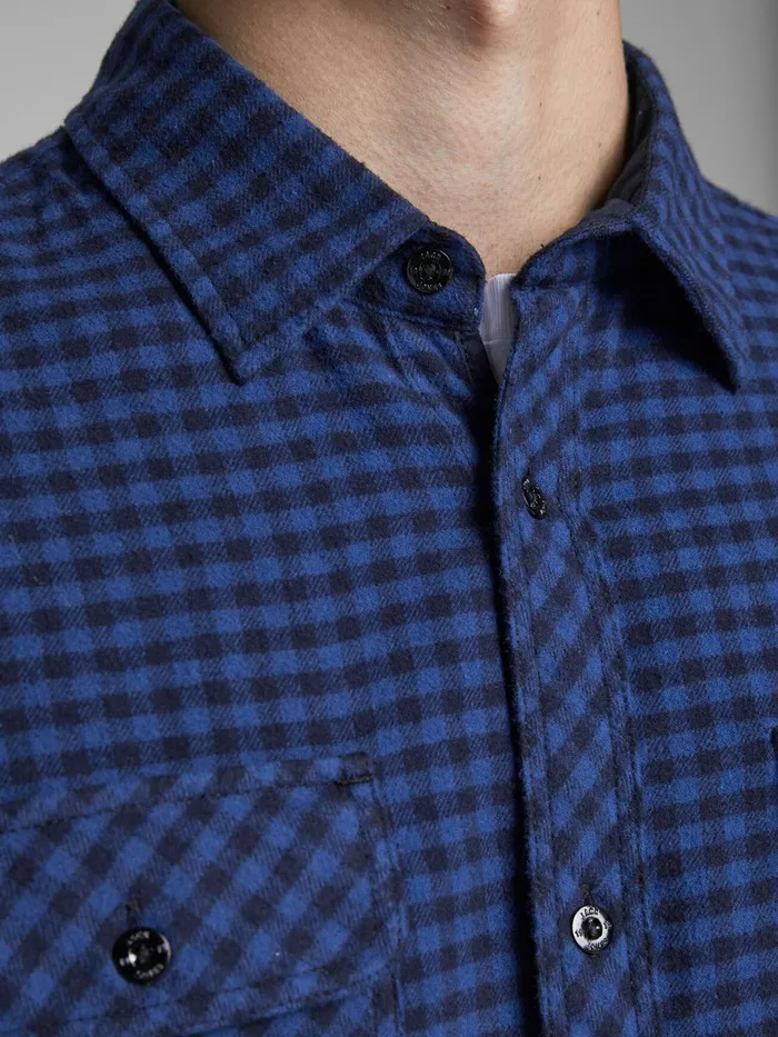 Shirts JACK and JONES Mens SLIM FIT GINGHAM CHECK SHIRT Blue Navy Blazer On Sale