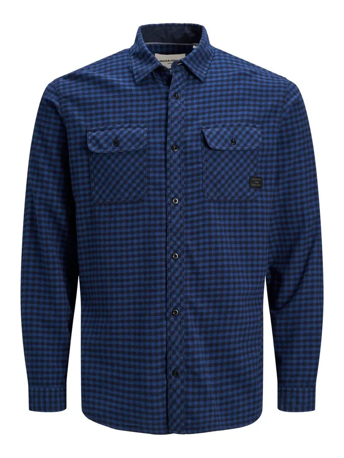 Shirts JACK and JONES Mens SLIM FIT GINGHAM CHECK SHIRT Blue Navy Blazer On Sale