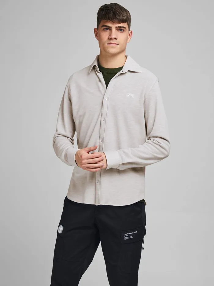 Shirts JACK and JONES Mens SLIM FIT PIQUE SHIRT Grey Light Grey Melange Casaul Shirts JACK and JONES Mens SLIM FIT PIQUE SHIRT Grey Light Grey Melange Casaul