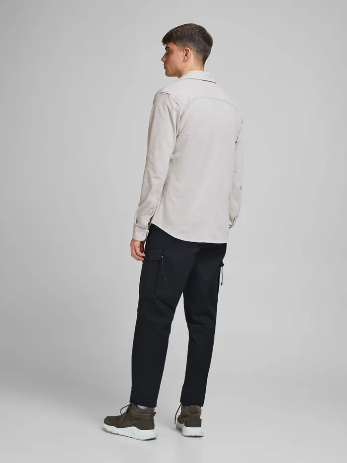Shirts JACK and JONES Mens SLIM FIT PIQUE SHIRT Grey Light Grey Melange Casaul