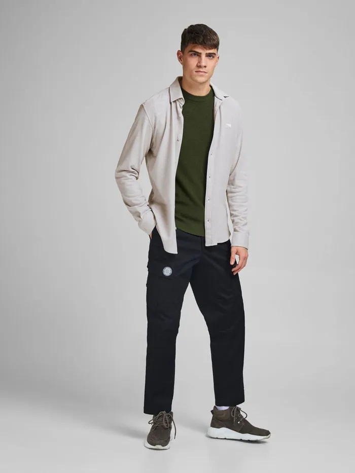 Shirts JACK and JONES Mens SLIM FIT PIQUE SHIRT Grey Light Grey Melange Casaul