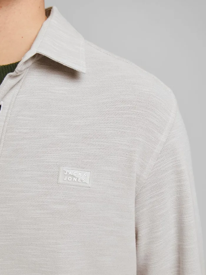 Shirts JACK and JONES Mens SLIM FIT PIQUE SHIRT Grey Light Grey Melange Casaul