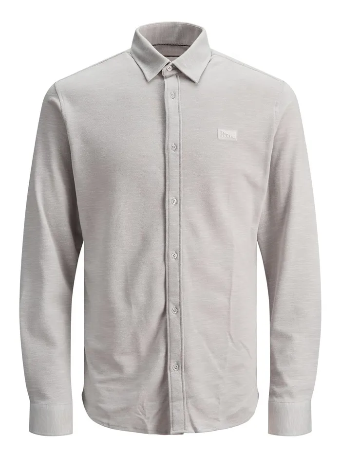 Shirts JACK and JONES Mens SLIM FIT PIQUE SHIRT Grey Light Grey Melange Casaul