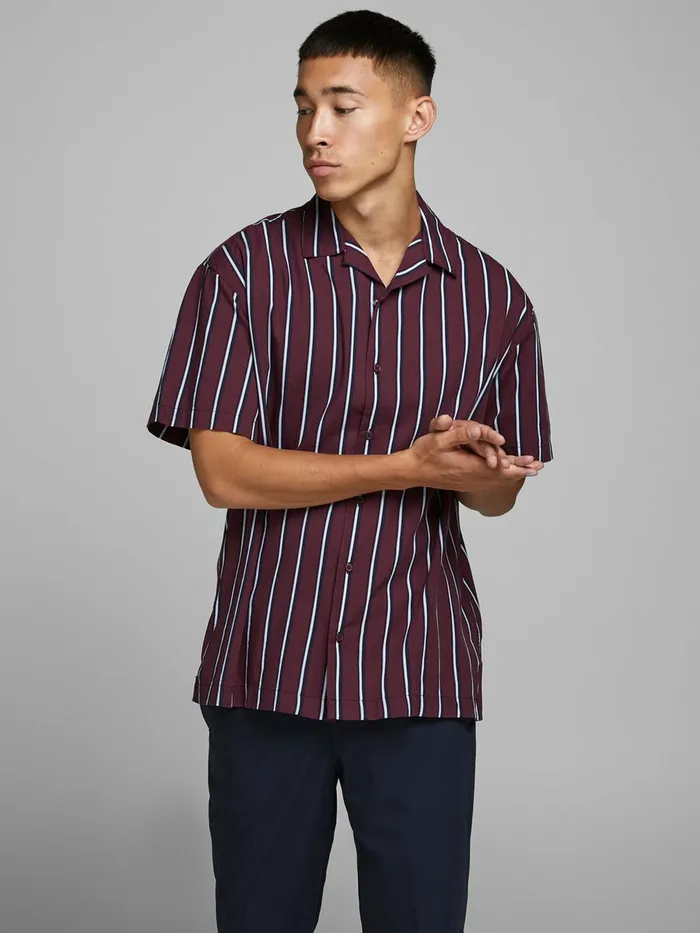 Shirts JACK and JONES Mens STRIPED SHORT SLEEVED SHIRT Purple Zinfandel On Sale Shirts JACK and JONES Mens STRIPED SHORT SLEEVED SHIRT Purple Zinfandel On Sale
