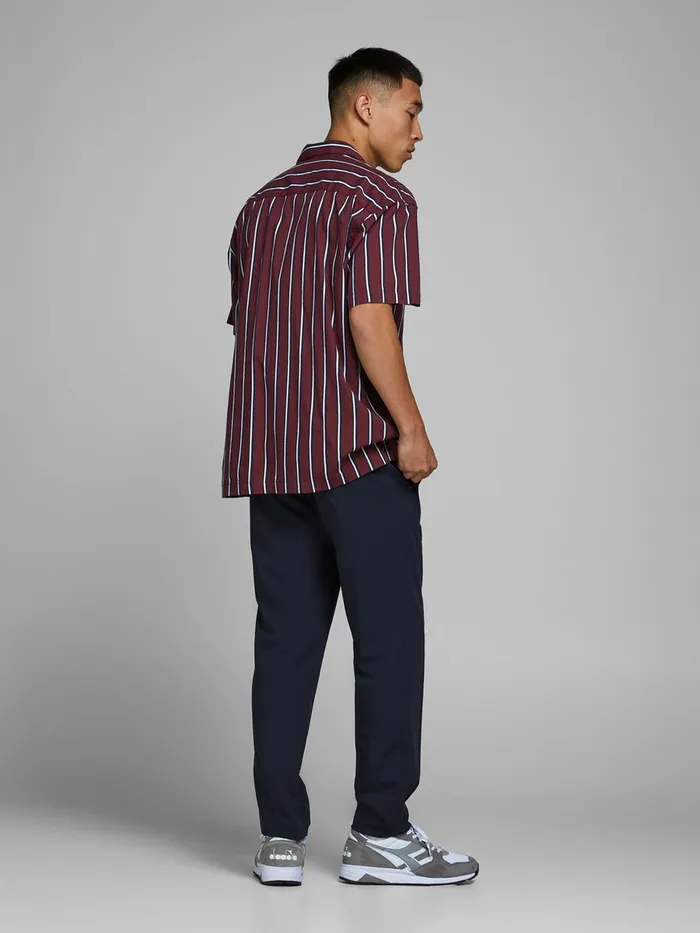 Shirts JACK and JONES Mens STRIPED SHORT SLEEVED SHIRT Purple Zinfandel On Sale