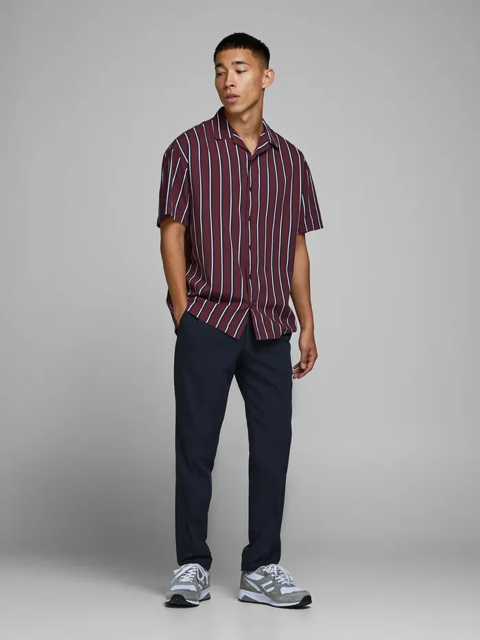 Shirts JACK and JONES Mens STRIPED SHORT SLEEVED SHIRT Purple Zinfandel On Sale