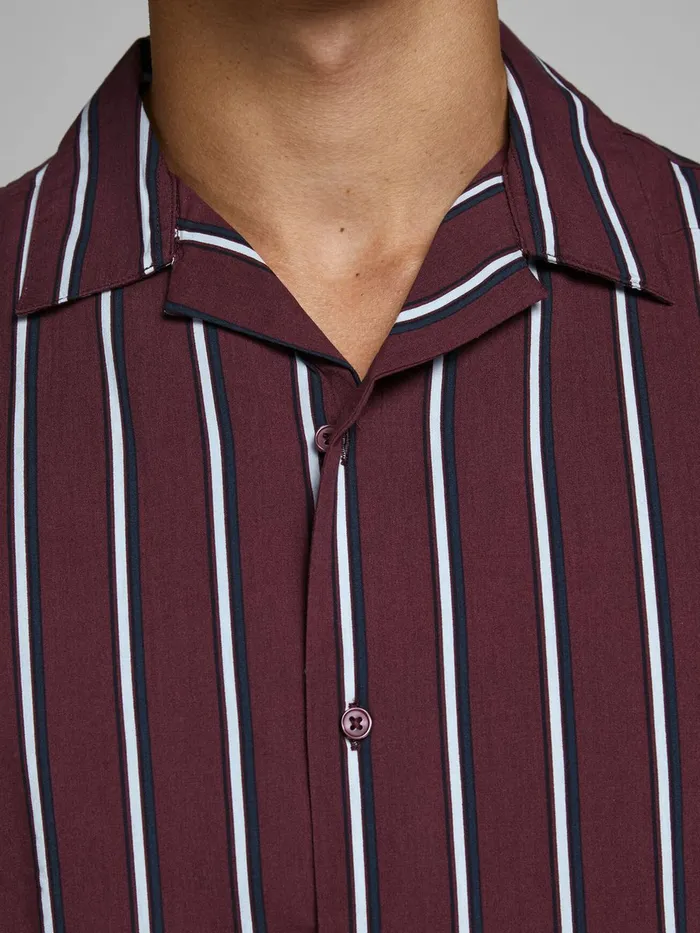 Shirts JACK and JONES Mens STRIPED SHORT SLEEVED SHIRT Purple Zinfandel On Sale